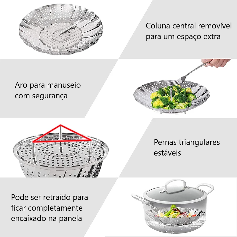 Cesta de Aço Inoxidável para Cozimento a Vapor: Prepare Refeições Saudáveis e Saborosas